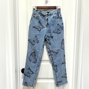 PacSun HighRise Straight Denim Jeans Butterfly Design Size 25